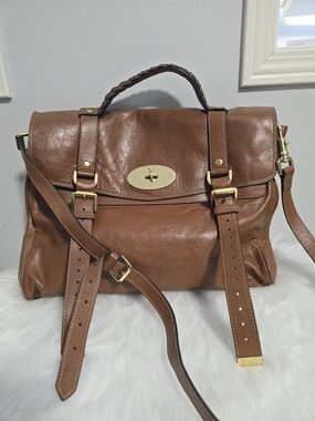 Mulberry Alexa Brown Leather Satchel with Gold Tone Hardware